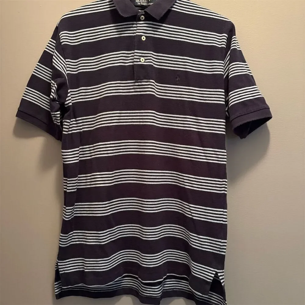 Polo Ralph Lauren Men's Large Blue Striped Short Sleeve Polo Shirt